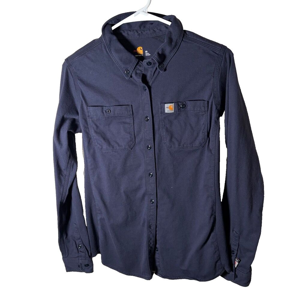 Carhartt Shirt Women's XS Navy Blue Heavyweight Button Up Long Sleeve Collared